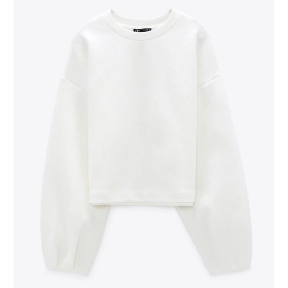 NEW Zara Pleated Cropped Thick Crewneck Sweatshirt - Picture 2 of 4